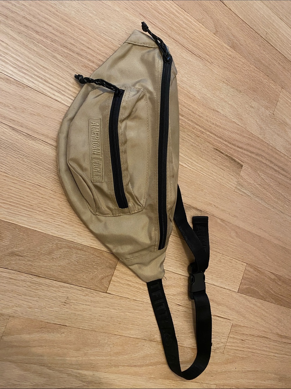 American Eagle Outfitters Tan Belt Bag with Black Strap